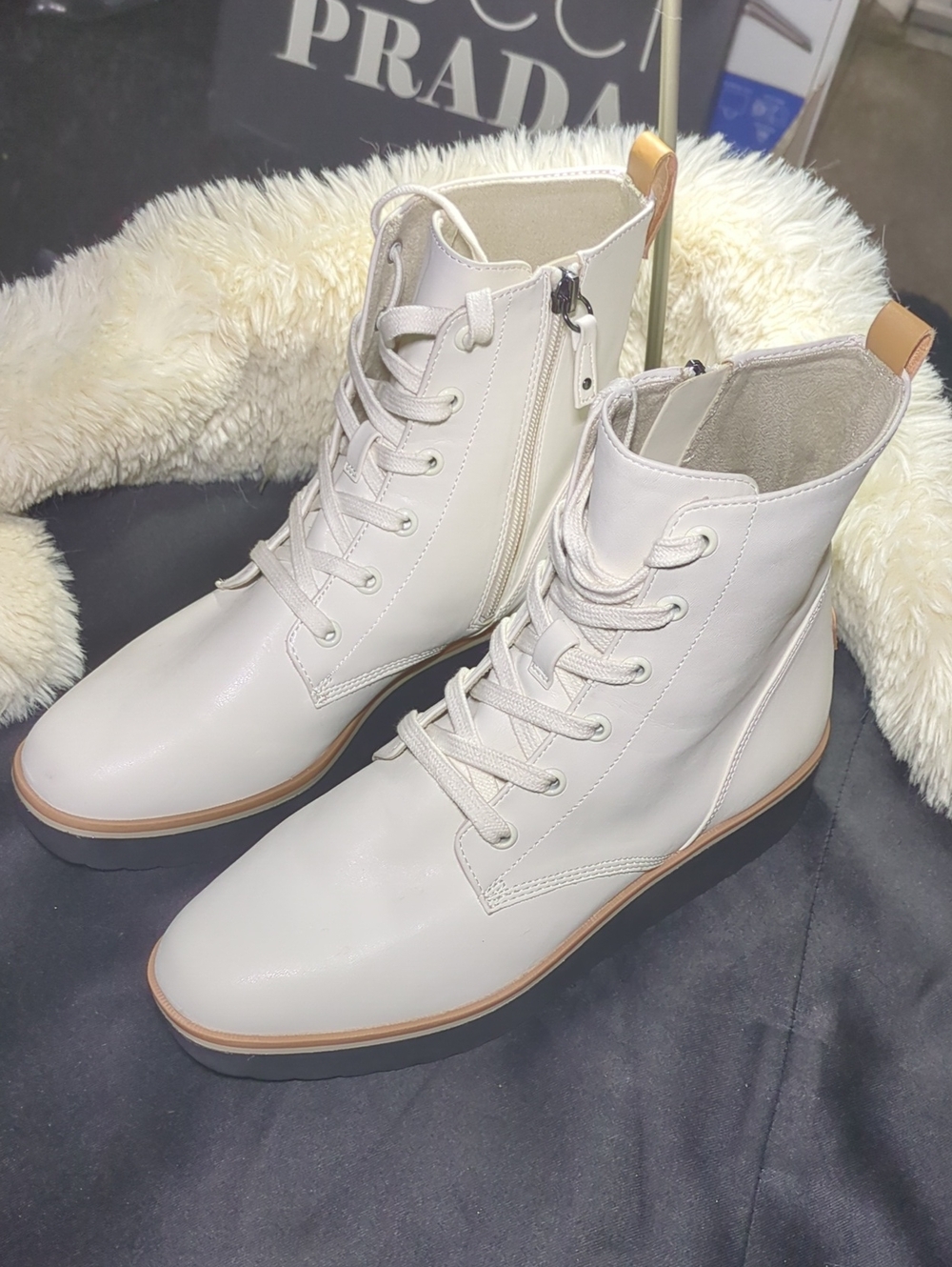 Dr. Scholl's Cream Lace-Up Ankle Boots with Side Zip Women's Size 8 NOW ONLY $55
